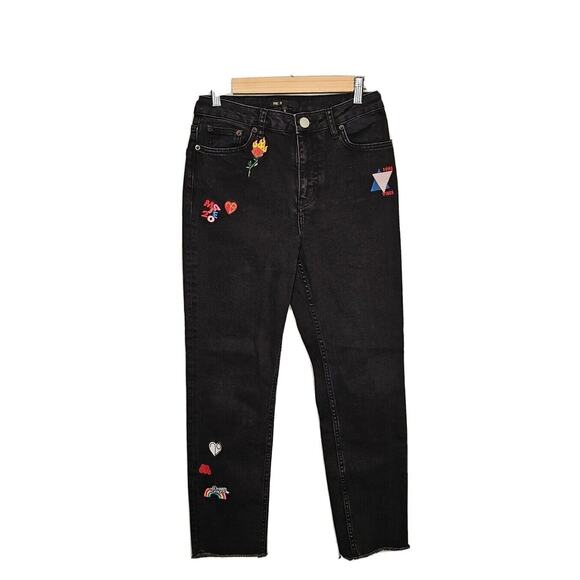 Maje Women's Black Patchwork 1998 Vibes Straight Fray Hem Jeans Size 38 - Picture 1 of 6